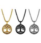 Hollowed Tree of Life Pendant Chain Necklace Stainless Steel Men's Jewelry