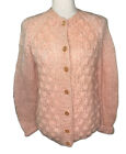 Vintage Pink Wool Mohair Nylon Cardigan Sweater Made In Italy Hand Knit Womens L