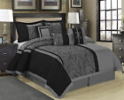HIG 7 Pieces Bedding Set Floral Jacquard Patchwork Gray and Black Comforter Set