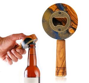 Olive Wood Beer Bottle Opener, Handcrafted Bottle Cap Remover, Beer Lover Gift
