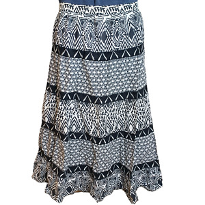 Chicos Womens Maxi Skirt Size 2 Large 12 Boho Black White Metallic Thread Lined