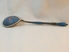 Antique Russian Imperial silver & cloisonne spoon engraved