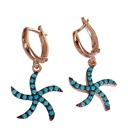 Turkish Handmade Rose Gold 925 Sterling Silver Turquoise Sea Star Earrings