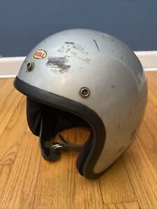 Vintage BELL 1970 Super Magnum Toptex Silver/Gray Motorcycle Helmet - Size 7 1/4