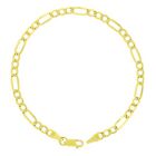 Real 14K Yellow Gold 4.5mm Figaro Link Italian Chain Bracelet Womens 7