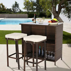 Outdoor Patio Bar Set 3 pc Furniture Bar with Stools White