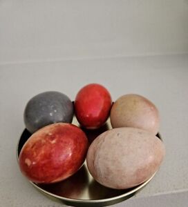 Stone Eggs Lot Of 5 Onyx Alabaster Granite Marble Polished Multi colors
