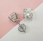 Solitaire Stud Earrings 14K White Gold Plated 2CT Round Cut Lab Created Diamond