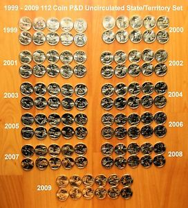1999 - 2009 Complete 112 State & Territory Quarter P & D Uncirculated Set