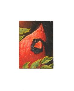 Original wildlife aceo   painting of a Cardinal by R D. Heffron