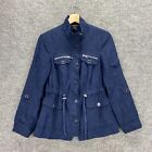 INC International Concepts Jacket Women PS Blue Linen Full Zip Button Up Coat