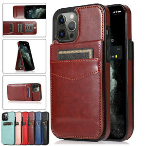 For iPhone 15 Pro Max 14 13 12 7 8 X Leather Card Holder Wallet Case Phone Cover