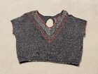 Free People Pullover Pointelle Sweater Women Sz Small Cropped Wide Keyhole Back