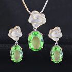 2pc Set Charm Color Grass Green Citrine Gemstone Women Necklace Dangle Earring