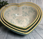 Set of 3 Temp-Tations Teal Floral Lace Valentine Heart Shape Mixing Bowl Baker
