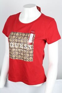 Guess Jeans Women's Orley Logo Tee Shirt Short Sleeve Red