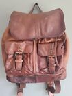Fossil Vintage Drawstring Backpack Purse Rucksack Leather Brown Hiking Outdoors