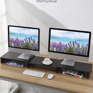 Dual Monitor Stand 3 Shelves Desktop Stand Storage Organizer for iMac,Printer