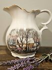 Vintage 1977 Avon Currier and Ives Sales Award Pitcher Winter Scene with Gold...