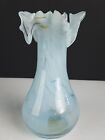 Blown Glass Tulip Vase MARBLED Blue/White RIDGED 9”