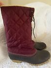LL Bean Bean Boots Women's Red Nylon Quilted Shearling Lined Duck Boots Size 9 M