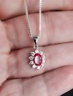 Natural Red Ruby Necklace Oval Cut Certified + Pendant 925 Silver + Chain