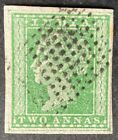 India 1854 two anna green stamp with extra border vfu