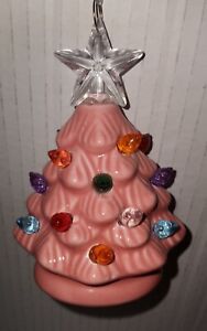 Mini Vintage Retro BARBIE PINK Ceramic LIGHT UP Christmas Tree Ornament