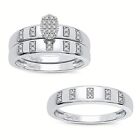 Trio Wedding Band Set Solid 10K White Gold Real Diamond His Her Ring Set $1995