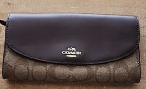 Coach Signature Envelope Wallet, Coated Canvas And Leather, Brown, EUC