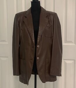 Vintage 70s ETIENNE AIGNER Womens 14 Leather Blazer Jacket Button Dark Brown