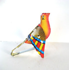 🐸 Vintage 1960 Litho Tin SINGING BIRD Squeeze TOY with Moving Wings