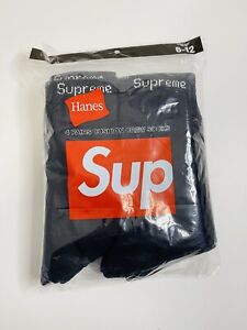 Supreme Hanes  Socks 4 Pack Black Mens Size 6-12 Crew Socks Brand New Sealed