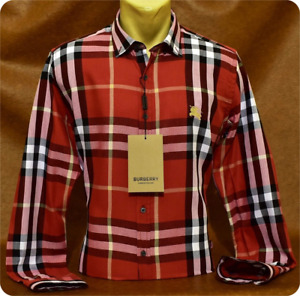 Men's LONDON ENGLAND Check Plaid Casual Button-Down Shirt RED Checked