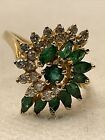 VINTAGE Solid 14K Yellow Gold Emerald & Diamond Ladies Ring 3.6gr. Size 7.5
