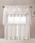 VCNY Home Linen Leaf Embroidered Complete Kitchen Curtain Set - Assorted Colors
