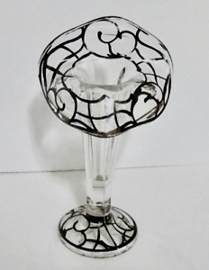 Vintage Jack-In-The-Pulpit Glass Vase with Silver Overlay 7