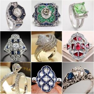 Gorgeous Women Wedding Party Ring 925 Silver Cubic Zircon Jewelry Sz 6-10
