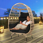 Outdoor Patio Rattan Egg Chair Garden Oversized Egg Lounger w/ Stand & Cushions