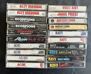 New ListingOzzy, Kiss, AC/DC, Scorpions, RATT Etc. Lot Of 20 Cassette Tapes - EXC Condition