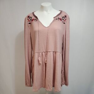 NWT TORRID Womens Size 0 (~Lrg 12) Babydoll Knit Notch Neck Embroidered