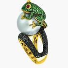 18k Yellow Gold Plated Rings Frog Shaped Women Jewelry White Pear Ring Size 6-10