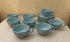 Taylor Smith & Taylor White Wheat - 8 Blue Coffee Cups & Saucers Excellent