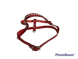 Genuine Red Biker Leather Metal Studded Dog Harness 14-18