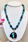Lovely Native American Sterling Silver Turquoise, Onyx, Jet Bear Fetish Necklace