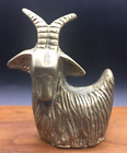 Brass vintage sitting goat figurine with long horns 3.5” X 3” green felt bottom