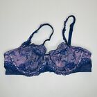 Victoria Secret Unlined Demi Bra 36C Blue Lace Shimmery Underwire Adjustable