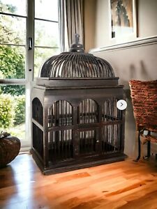 Vintage  Decorative Bird Cage Hand Made Wood 10x6x15in