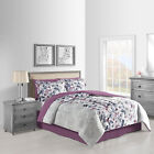 Lanwood Monica 8-Piece Bed-in-A-Bag Set, Queen, White/Lilac Floral NEW