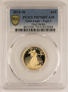 2021 W $10 1/4 Oz GOLD AMERICAN EAGLE PROOF COIN Type 1 PCGS PR70 Deep Cameo